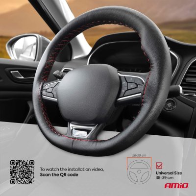Stiching steering wheel cover black with red thread 38-39 cm