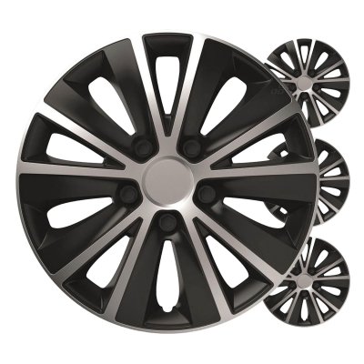Bil hubcap 4 stk sæt Rapide sort & sølv 15