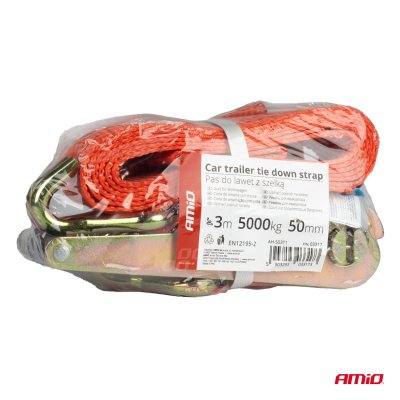 Transportbånd med spændebånd og støtte 5T 5000kg 50mm 3m AMIO-03317