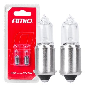 Halogenpærer H5W 12V 5W BAX9S hvide 2stk blister AMIO-03354