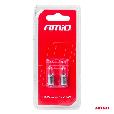 Halogenpærer H5W 12V 5W BAX9S hvide 2stk blister AMIO-03354