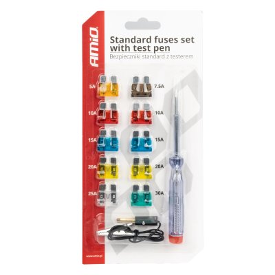Standard bilsikringer sæt med testpen AMIO-03523